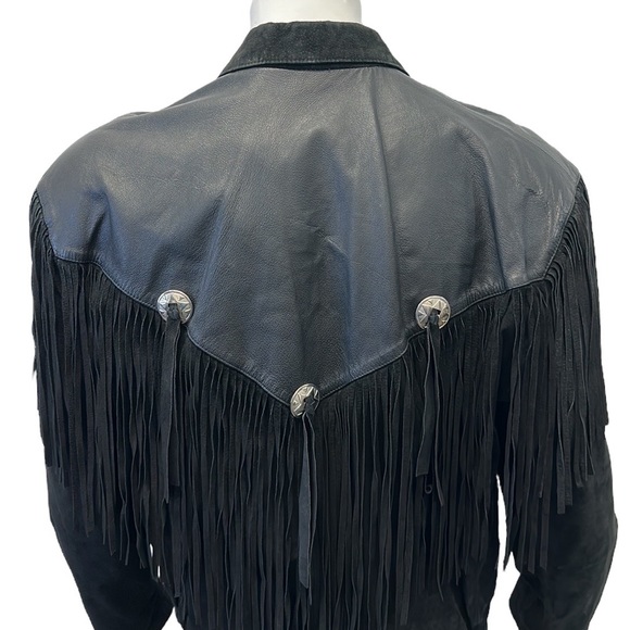 Vintage 80's Scully Black Leather Fringed Western Cowboy Jacket RARE Size 44 - Picture 10 of 14